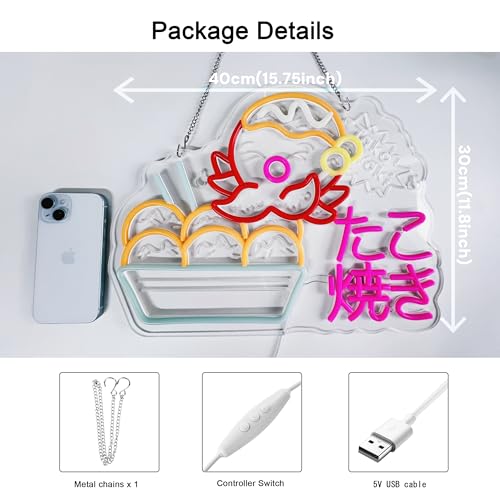 Takoyaki Octopus Neon Sign,Japanese Food LED Light Wall Decor Sign - color: Pink-Takoyaki