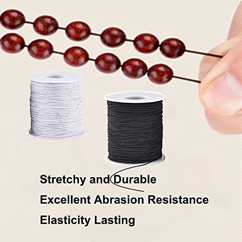 LUSTEMBER Stretchy String for Bracelets, 4 Rolls 1 mm Sturdy Elastic String Elastic Cord for Jewelry Making, Necklaces, Beading (2 Black+ 2 White) - size: 2 Black+2 White