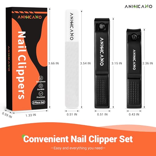 Nail Clippers with Glass Nail File, Ultra Sharp Nail Clipper Set, Professional Fingernail & Toenail Clippers Nail Cutter for Men and Women (Black) - size: 3 Piece Set
