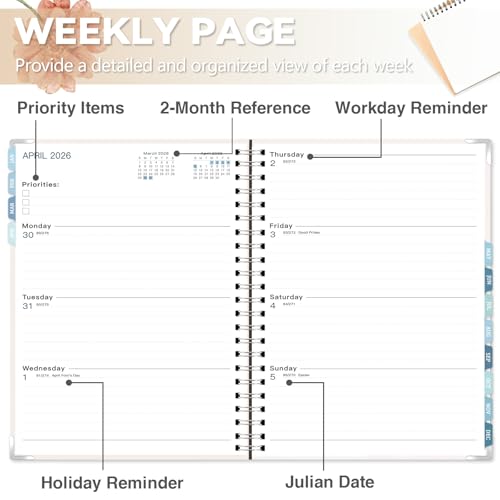 GuassLee Large 2026 Planner, Weekly and Monthly Planner from January 2026-December 2026, 8.5"x 11" Calendar Agenda Book with Back Pocket, Stickers for Home Office School Supplies, A4 Size, Khaki - color: Khaki