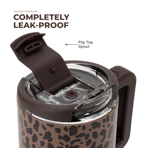 HydroJug Coffee Traveler 20oz Ceramic-Lined Mug with Handle, Brown Leopard - color: Brown Leopard