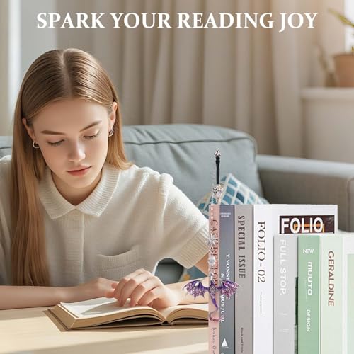 Fourth Wing Dragon Sword Cute Bookmark Book Mark for Reading Women Gifts - color: Silver Purple