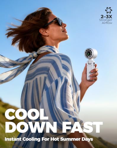 Diveblues Portable Handheld Turbo Fan, 5 Gear Wind, Battery Operated, Up to 12 Working Hours, 3 IN 1 Hand Fan with Air Turbo Tech Cooling Fan for Outdoor Activities, Travel, Working, Silvery white - color: Off-white