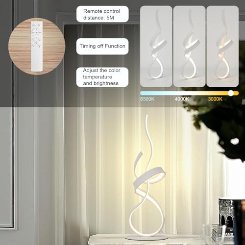 22inch 24W 2700LM Modern 3 Color Touch Dimmer LED Table Lamps with Remote Control for Bedroom, Living Room, Office, and Gaming Setup, Unique Gift Idea(White Seaweed) - color: White Seaweed