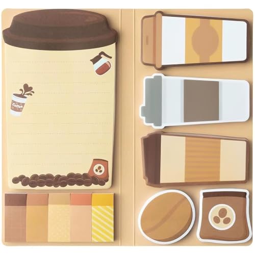 Coffee Cup Sticky Notes Set, 440 Sheets, Cute Coffee Theme Self-Stick Notes Pads, Divider Tabs Bundle, Writing Memo Pads for Coffee Lovers, Home, School, Office Supplies, Creative Small Gifts - style: Coffee