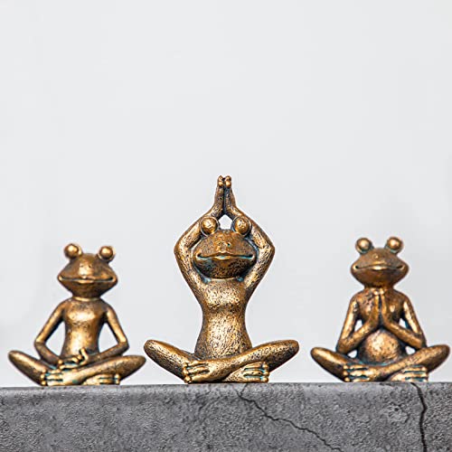Smadeer Bronze Frog Figurines, 3-Piece Yoga Decor Set, Antique Bronze Color, Handmade Home Decoration - color: Frog