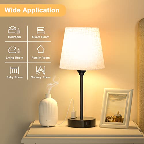 Bedside Table Lamps Set 2 for Bedroom - Dimmable Touch, USB C+A, AC Outlet - color: Beige