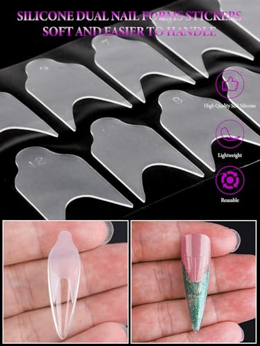 EBANKU French Nail Forms Sticker, 144 PCS Dual Nail Forms Silicone Tip Stickers, Reusable Pads for Poly Gel Nail Mold, Manicure