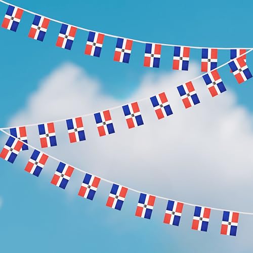 100 Feet Dominica String Flag, 76 Pcs Dominican Banner Flag, Small Mini World Banner Flags for Sports Events, Bars Decorations, School Festivals, Party Decorations, Celebrations (Dominica) - color: Dominica