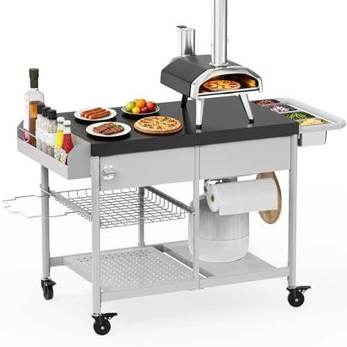 Pizza Oven Table, Grill Cart Table for Blackstone Griddle Pit Boss Portable Grill Tabletop Smoker Outdoor Pizza Oven Stand Fits Ninja, Cuisinart, Gozney, Outside Cooking BBQ Prep Table Station - size: Big