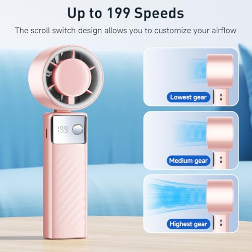 YOSHENMO Portable Handheld Turbo Fan - Foldable Mini Fan with Air Turbo Tech, 1-199 Speed Adjustment, 20H Runtime, LED Display, Battery-Powered for Indoor/Outdoor Use Nude Pink (Pack of 2) - color: Nude Pink, size: Small (Pack of 2)