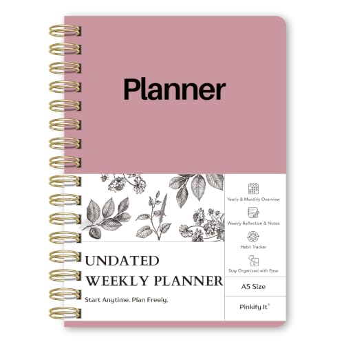 Undated Weekly Planner, A5, Dashboard Layout, Pink - color: Pink, size: 5.8" x 8.3" (A5)