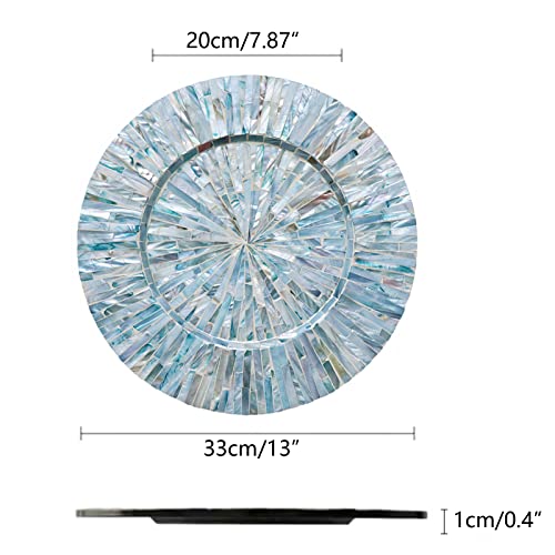 i-lan 13inch 2 Pack Mother of Pearl Decorative Plates for Display, Sea Shell Inlay Wood Charger Plates for Dining, Party, Modern and Coastal Decoration Placemats for Dinner Plates,Blue Ray - style: Style 5