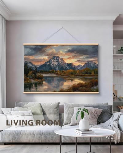 VIYYIEA Extra Large Framed Mountain Landscape Wall Art for Home, 36x54 Inch - color: Mountain Sunset Scroll