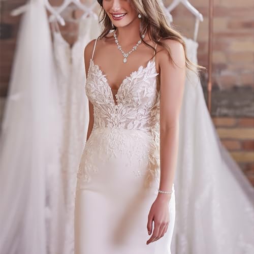 BriLove Wedding Jewelry Set for Women, Y-Necklace Tennis Bracelet Dangle Earrings with AAA Cubic Zirconia Teardrop for Bridal Bridesmaid - color: clear