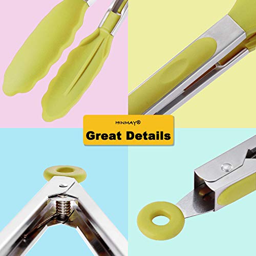 HINMAY Silicone Tipped Tongs 9" Kitchen Cooking Tongs, Set of 3 (Yellow) - color: Yellow