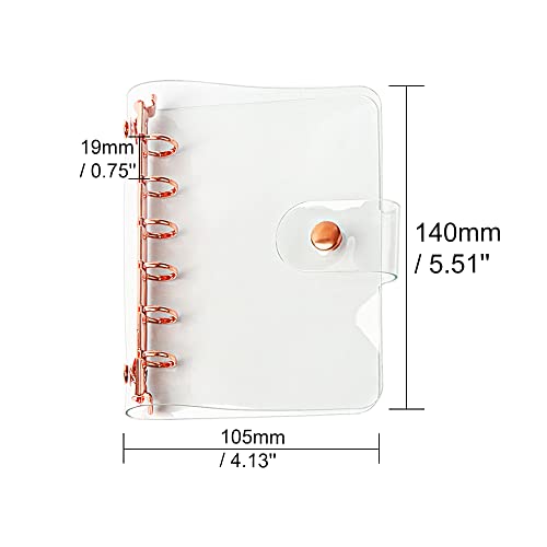 A7 Soft PVC Binder Cover Clear Rose Gold Refillable Budget Binder 6-Holes Loose Leaf Notebook Binders Round Ring Personal Planner Pages Protectors with Snap Button Closure File Folder - color: Clear Cover + Rose Gold Binder, size: Personal A7