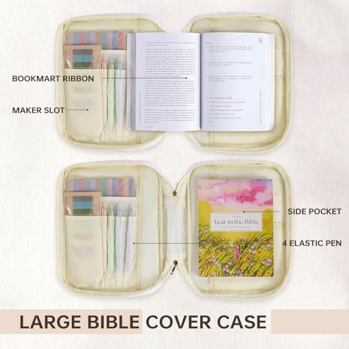 Bible Cover Case for Women Large Bible Cover Bag Quilted Bible Carrying Case for Girls Bible Study Supplies Accessories Christian Gifts for Women (Pink Bow, Large) - color: Pink Bow