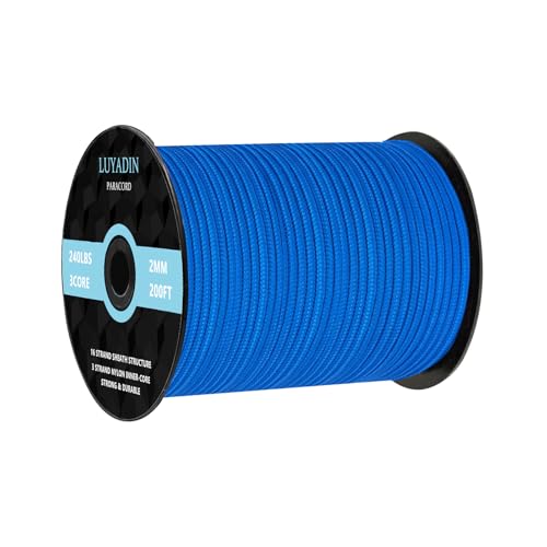 Paracord 240lb - Diameter 2mm Micro Utility Cord -3 Strand Parachute Spool Cord - 100ft 200ft,Paracord for Camping,Hiking,Fishing,Outdoor and DIY - color: Blue, size: 200 ft