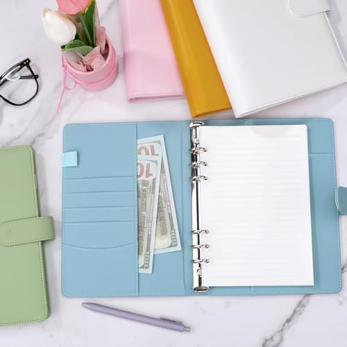 Antner A5 Notebook Binder 6 Ring Refillable Budget Planner Cover for Cash Organizer, PU Leather Loose Leaf Kpop Photocard Holder Small Binder for A5 Planner Inserts with Magnetic Buckle, Airy Blue - color: Airy Blue