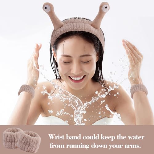 SuPoo 9 Pcs Skincare Headbands Set - Snail Spa Headband, Alien Headband, Face Wash Wristbands, Cute Makeup Hair Band for Washing Face and Shower - color: 9pcs-black grey khaki