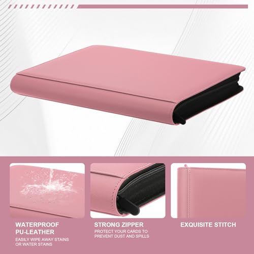 Toploader Binder, 9-Pocket 288 Cards Holder for 3"x4" Rigid Card Sleeves - color: 9Pink7