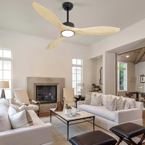 52 inch Natural Wood Ceiling Fans with Lights and Remote - color: Natural wood ceiling fan - pointed