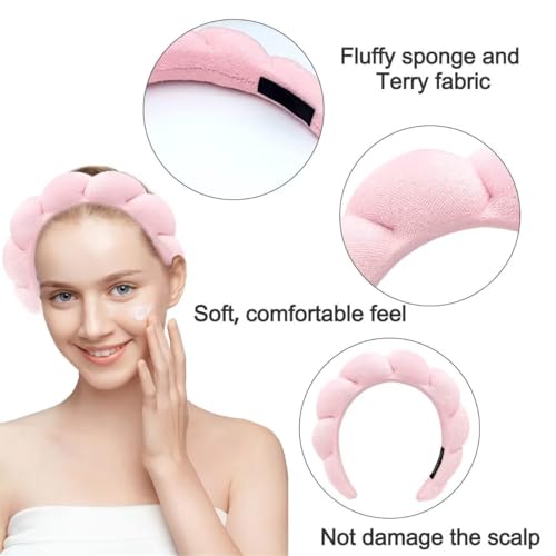 CAZYTOYZ Sponge Spa Headbands for Women Wristband Set Puffy Makeup Brush Headband Set for Washing Face Soft Towel Skin Care Head Band Cute Hair Band Shower - color: Khaki