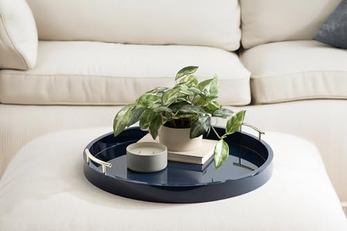 Kate And Laurel Lipton Modern Round Ottoman Tray; 22 Inch Diameter; Navy and Gold; Decorative Circle Coffee Table Tray for Living Room Decor or Large Serving Tray - color: Navy Blue, size: 21.7"