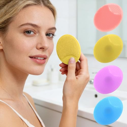 Silicone Face Scrubber-Soft Facial Cleansing Brush for Skincare Routine,Exfoliating Pad & Scalp Scrubber for Home Spa - color: [Mixed Items] 1, size: 4-pack