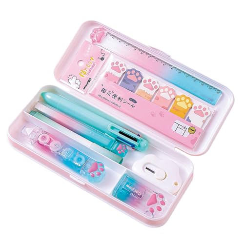 MOZXIRZ 9 Pcs Cute Green Stationery Set Cat Paw School Supplies Kawaii Office Supplies Including Pens Highlighter Pencil Sharpener Eraser Correction Tape Ruler Sticky Flag Tabs (Gradient Green) - color: Gradient Green