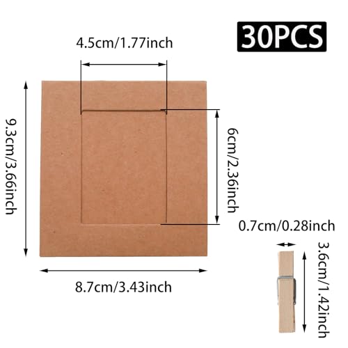 30Pcs 3x3Inch Brown Paper Photo Frames with String & Clips - color: Brown, size: 3x3inch