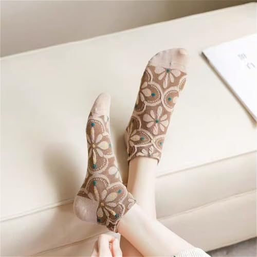 Women's Floral Vintage Palace Style 3D Stereo Flower Casual Ankle Socks 5 Pairs (FLORAL-2)