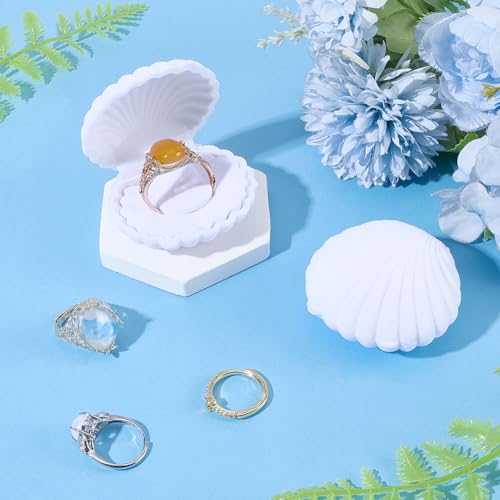 2Pcs Velvet Shell Jewelry Box White Shells Shaped Earring Ring Storage Case Showcase Display Organizers Decorative Holder Small Gifts Boxes for Necklace Pendants Accessories - color: White