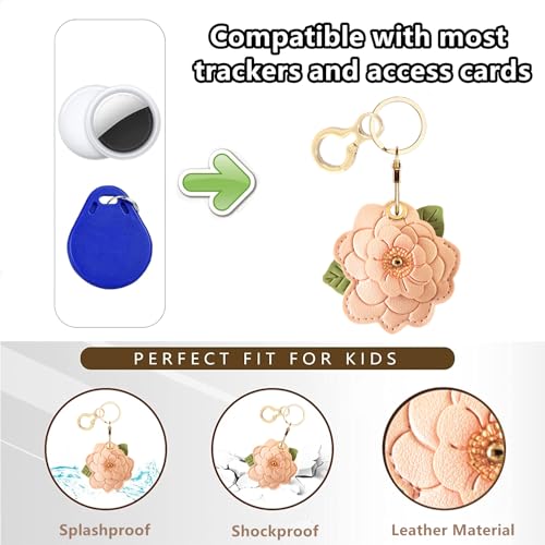 BORKUANA PU Leather Keychain holder Protective Case Compatible with AirTag - color: Camellia C
