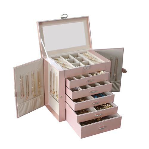 BOOVO Large Jewelry Box for Women 6 Layer - color: Rose Gold, size: 6 Layer