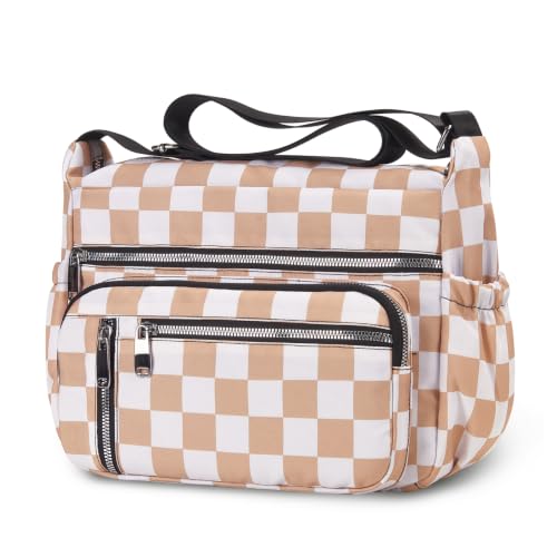 NPBAG Crossbody Bag for Women, Shoulder Purse Handbag Messenger Bag, Trendy Pocketbooks, Waterproof and Multi-Pockets - color: Brown Checkered
