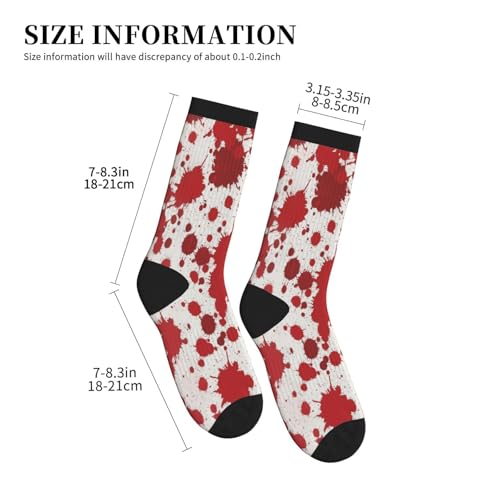 Crew Athletic Socks Funny Crazy Casual Sports Novelty Dress Socks for Women Men Running Hiking - color: Red Bloody Blood Splatter