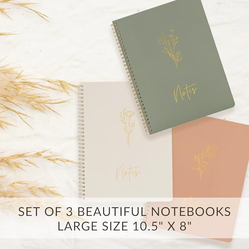 Aesthetic Spiral Notebook Set of 3 For Women 10.5 x 8 - College Ruled - color: sage-pink-beige, size: Large 10.5x8