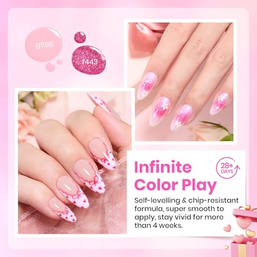 Beetles Pink Gel Nail Polish Set, 6 Colors Pink Reverie Shimmer Pearl Glitter Gel Polish, Soak Off Uv LED Nail Lamp DIY Manicure Gift for Women - color: A-Mixed Finishes | Pink Reverie