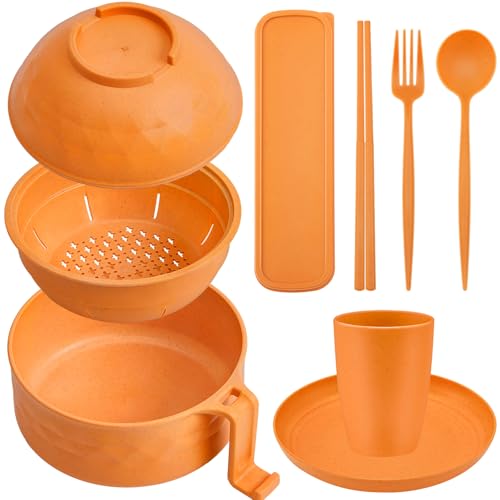 6 Pcs Microwave Ramen Cooker Set 40oz Bowl, Orange - color: Orange
