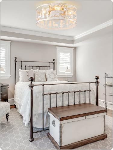 Farmhouse Caged Ceiling Fan with Light,Rustic Black Fandelier(Round) - color: Distressed Gold with White