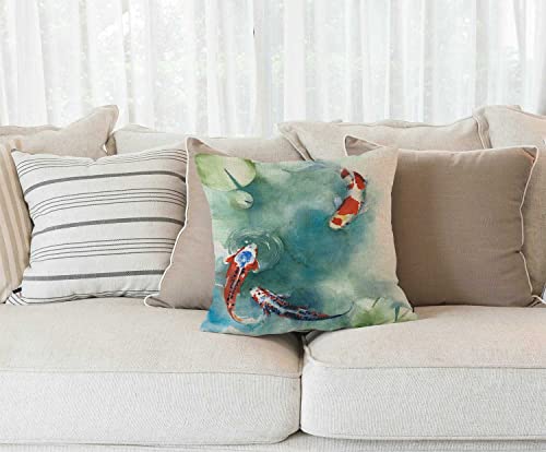 Solekla Colorful Carp Fish Japanese Symbol Pond Watercolor Painting Orange Asian Rustic Farmhouse Decorative Throw Pillow Cover Square Cushion Case for Home Sofa Couch Decoration 18 x 18 Inches - color: Sl210