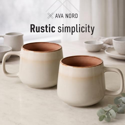 Ava Nord Large Stoneware Ceramic Coffee Mugs Set of 2 | 20 oz | Sage Ash - color: Sage Ash, size: 20 Oz