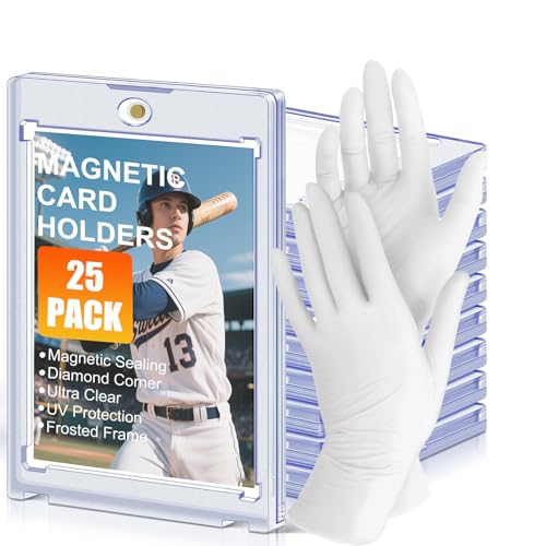 35pt Magnetic Card Holders for Trading Cards,UV Hard Plastic Sports Display Cases,25 Pack Clear One Touch Mags Card Protectors for Baseball Cards, Football Cards, Basketball Cards,MTG,TCG(25)