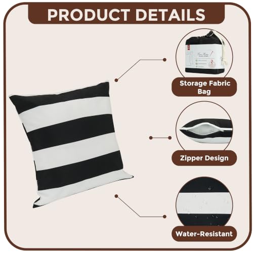 Outdoor Pillow Covers 18x18 Inch Pack of 2, No Insert-Black White Stripe - color: Black White Stripe, size: 18"L x 18"W