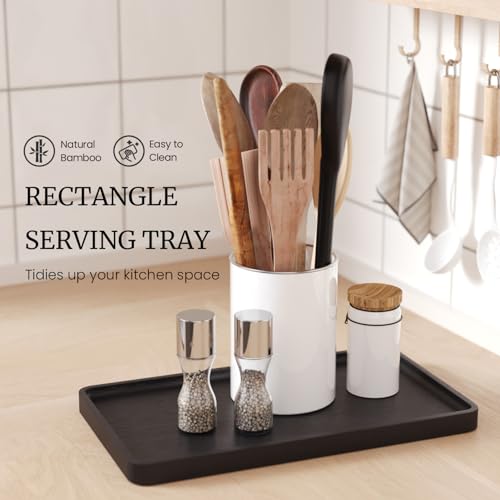 VERTORGAN Bamboo Serving Tray,15.8x9.8 Inch Trays,Home Decor(Black) - color: Black, size: 15.7" x 9.8" x 0.8"