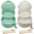 2 Sets 40 oz Microwave Ramen Bowl with Handles, Beige, Light Green - color: Beige, Light Green