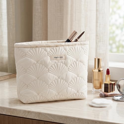 RSRSLEII 5Pcs Quilted Cotton Seashell Makeup Bag, Travel Toiletry Bag,White - color: 5Pcs White