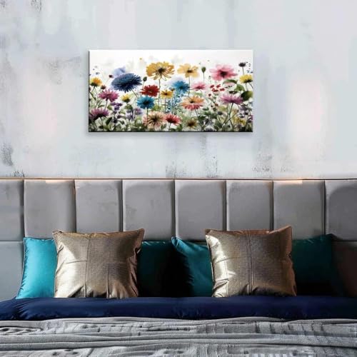 KZKU Flower Wall Art Canvas Prints Watercolor wildflowers Pictures Home Decor for Living Room Dining Room Bedroom Office Bathroom Multi-colored Wall Decor 20" x 40" Artwork - color: Colorful Flowers, size: 40"L x 20"W